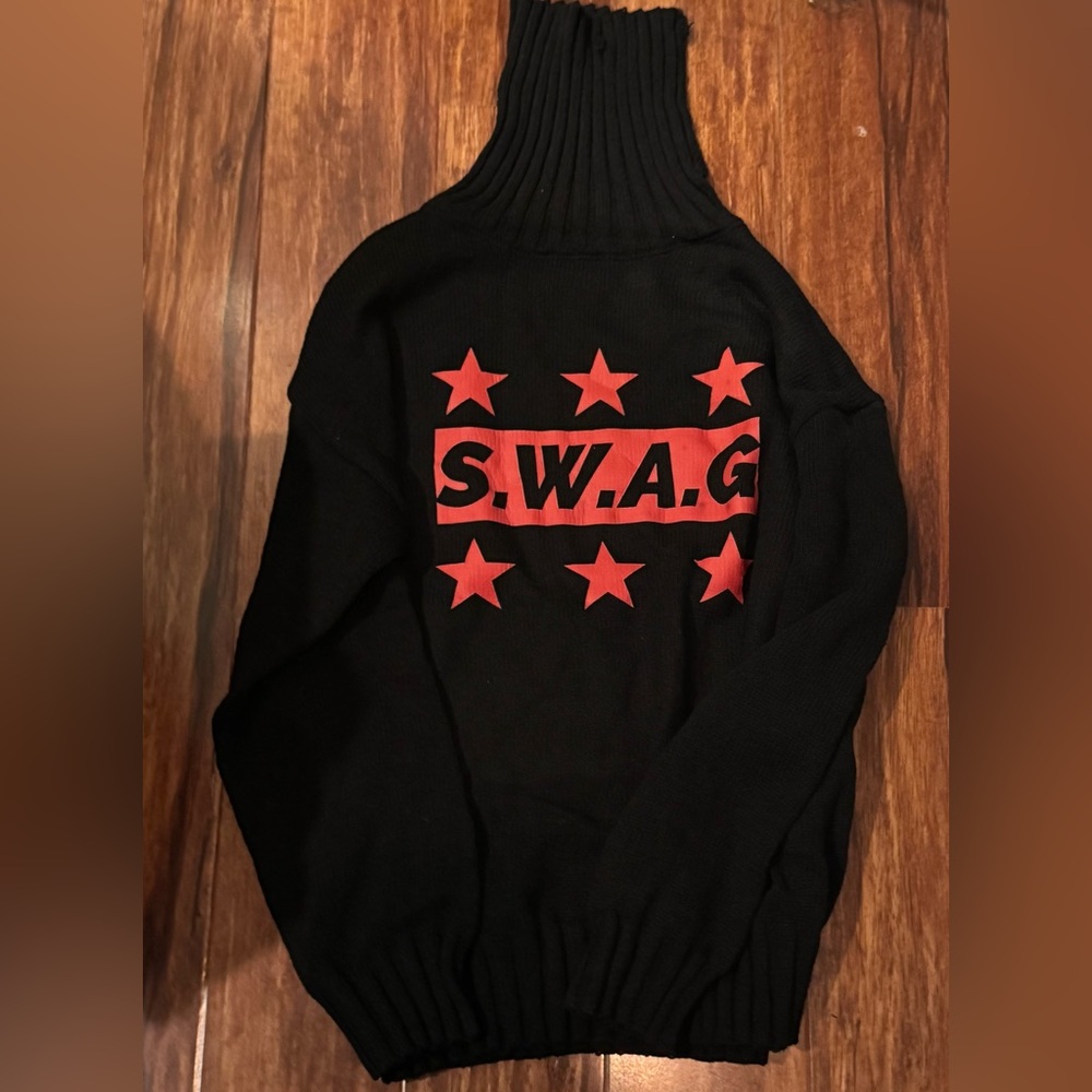 Black Turtleneck Sweater with Red Stars